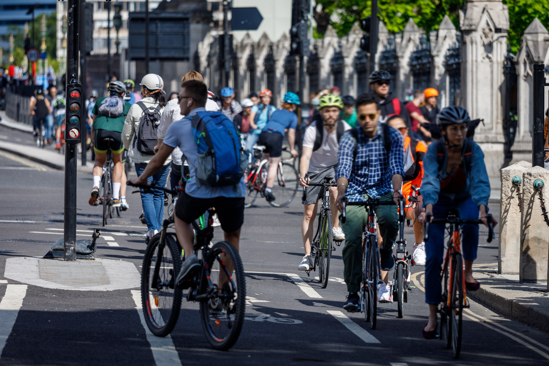 People riding bikes on a separated cycle lane